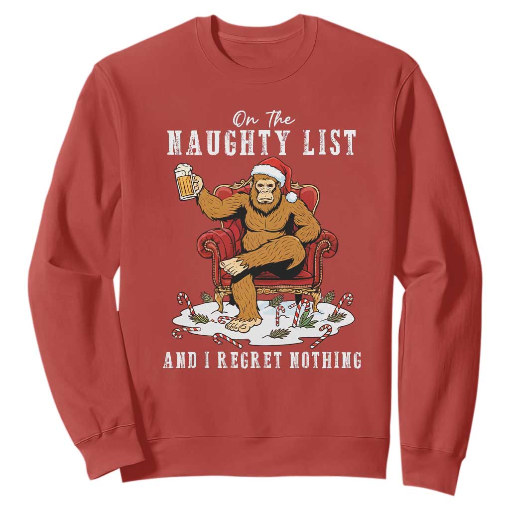 Funny Bigfoot Christmas Sweatshirt On The Naughty List And I Regret Nothing TS14 Red Print Your Wear