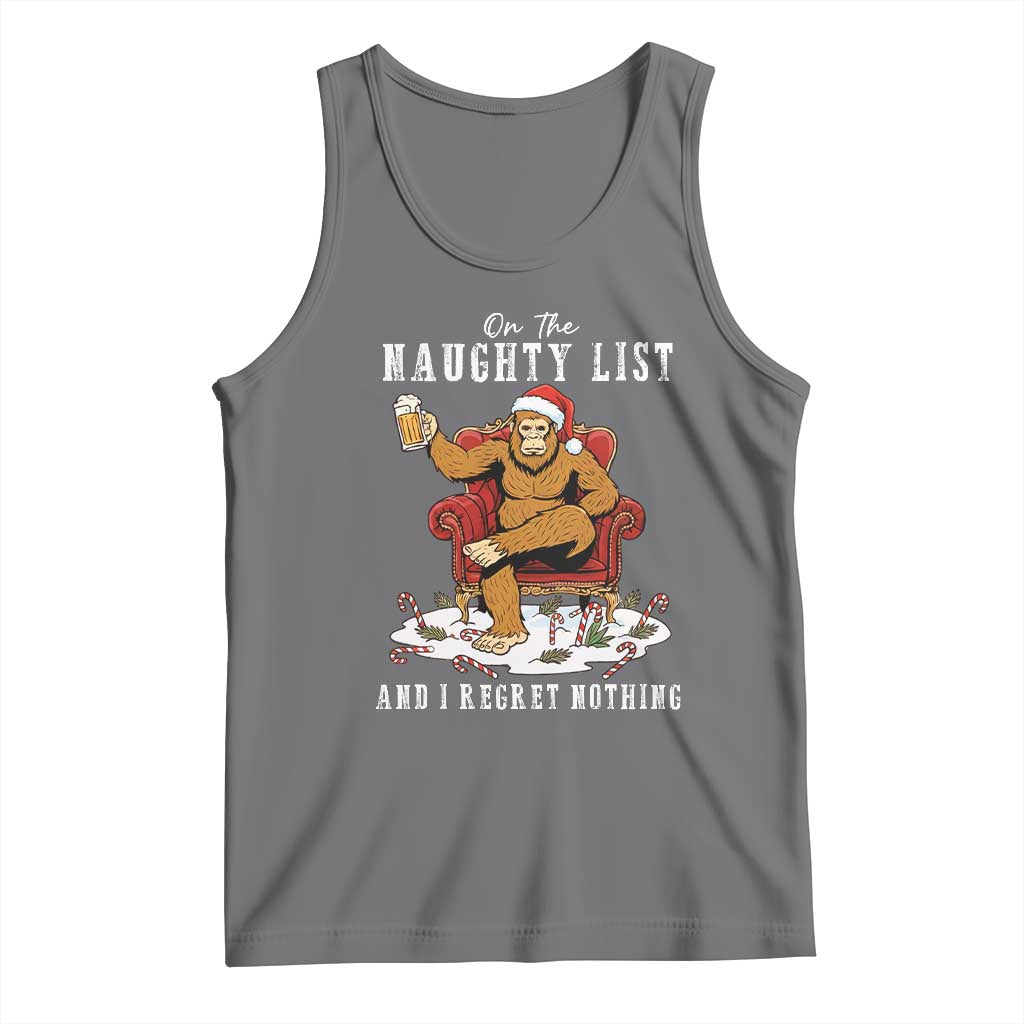 Funny Bigfoot Christmas Tank Top On The Naughty List And I Regret Nothing TS14 Black Heather Print Your Wear