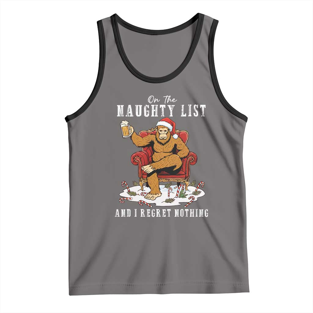 Funny Bigfoot Christmas Tank Top On The Naughty List And I Regret Nothing TS14 Deep Heather Black Print Your Wear