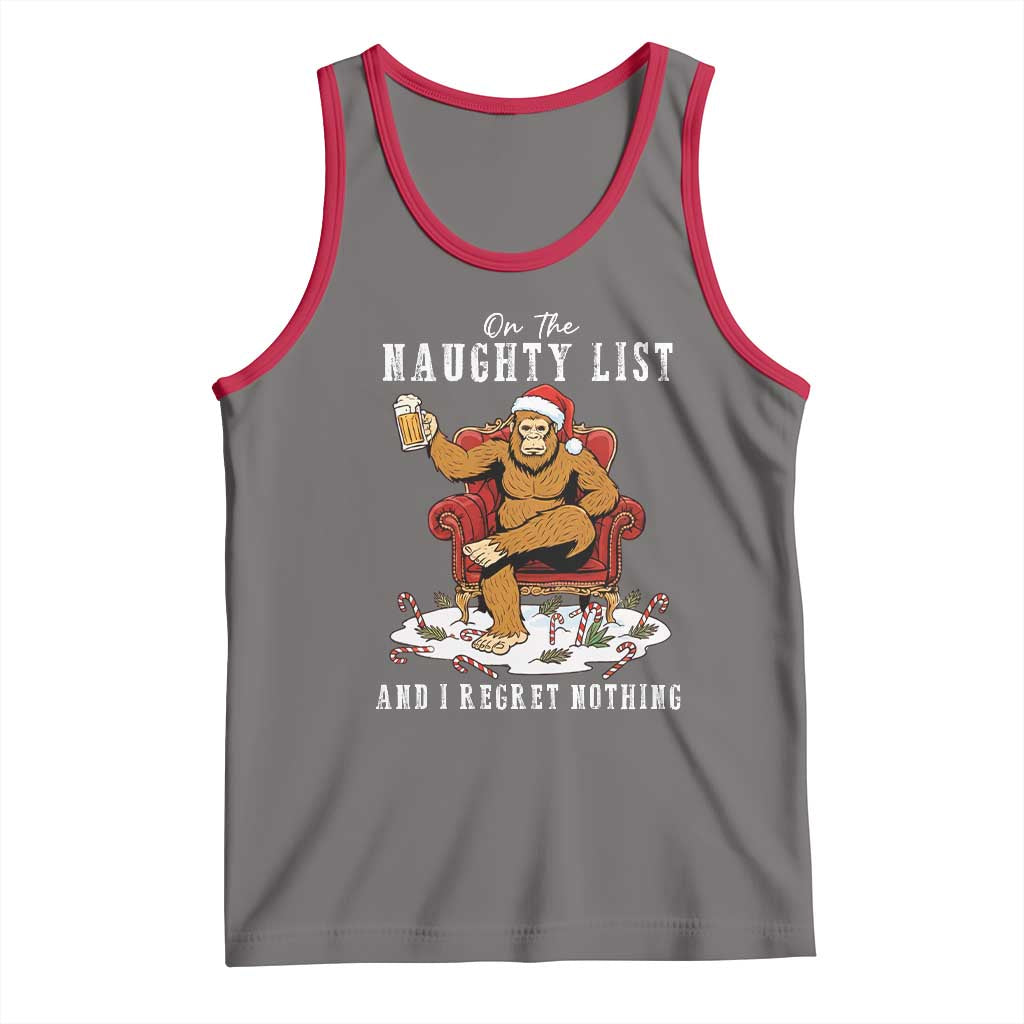 Funny Bigfoot Christmas Tank Top On The Naughty List And I Regret Nothing TS14 Deep Heather Red Print Your Wear