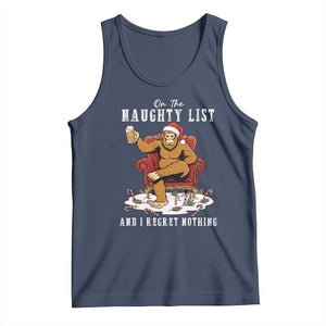 Funny Bigfoot Christmas Tank Top On The Naughty List And I Regret Nothing TS14 Navy Print Your Wear