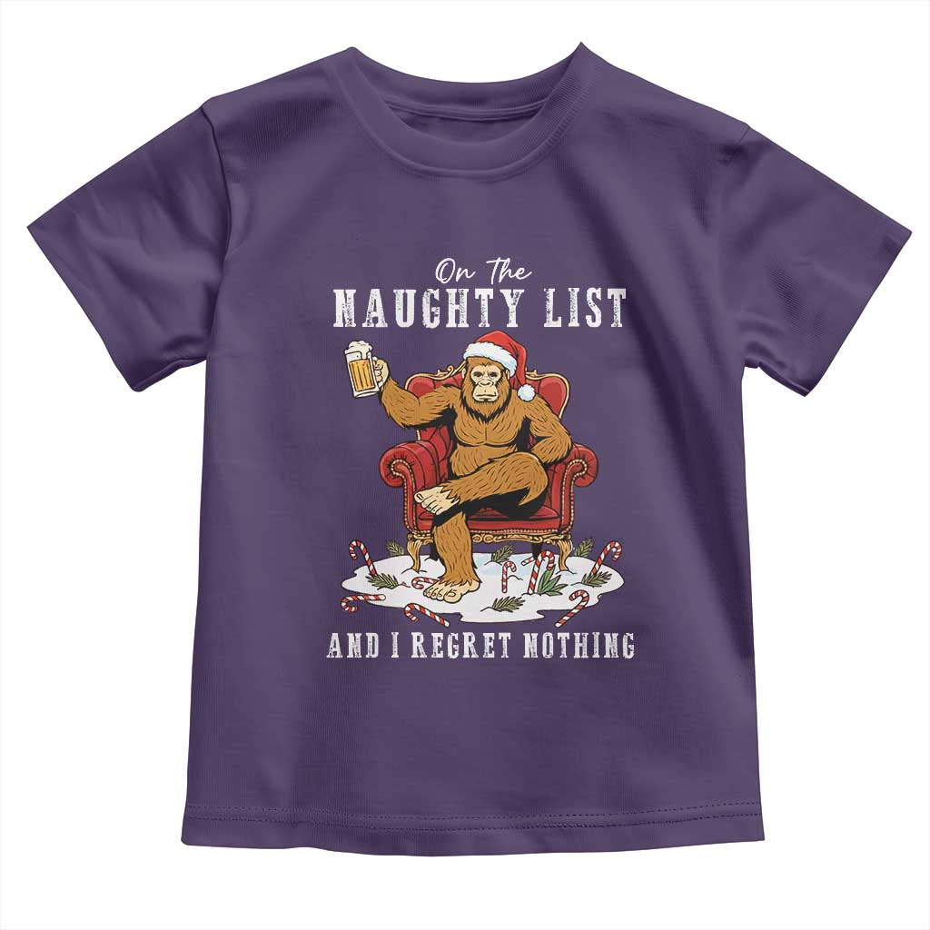 Funny Bigfoot Christmas Toddler T Shirt On The Naughty List And I Regret Nothing TS14 Purple Print Your Wear