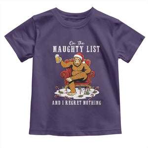 Funny Bigfoot Christmas Toddler T Shirt On The Naughty List And I Regret Nothing TS14 Purple Print Your Wear