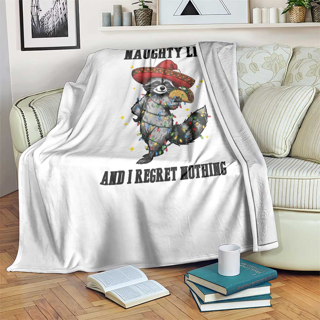 Funny Mexican Racoon Taco Christmas Throw Blanket On The Naughty List And I Regret Nothing TS14 Print Your Wear