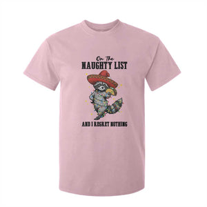 Funny Mexican Racoon Taco Christmas T Shirt For Kid On The Naughty List And I Regret Nothing TS14 Light Pink Print Your Wear