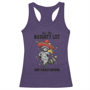 Funny Mexican Racoon Taco Christmas Racerback Tank Top On The Naughty List And I Regret Nothing TS14 Purple Print Your Wear