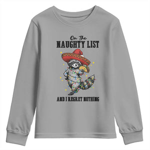 Funny Mexican Racoon Taco Christmas Youth Sweatshirt On The Naughty List And I Regret Nothing TS14 Sport Gray Print Your Wear