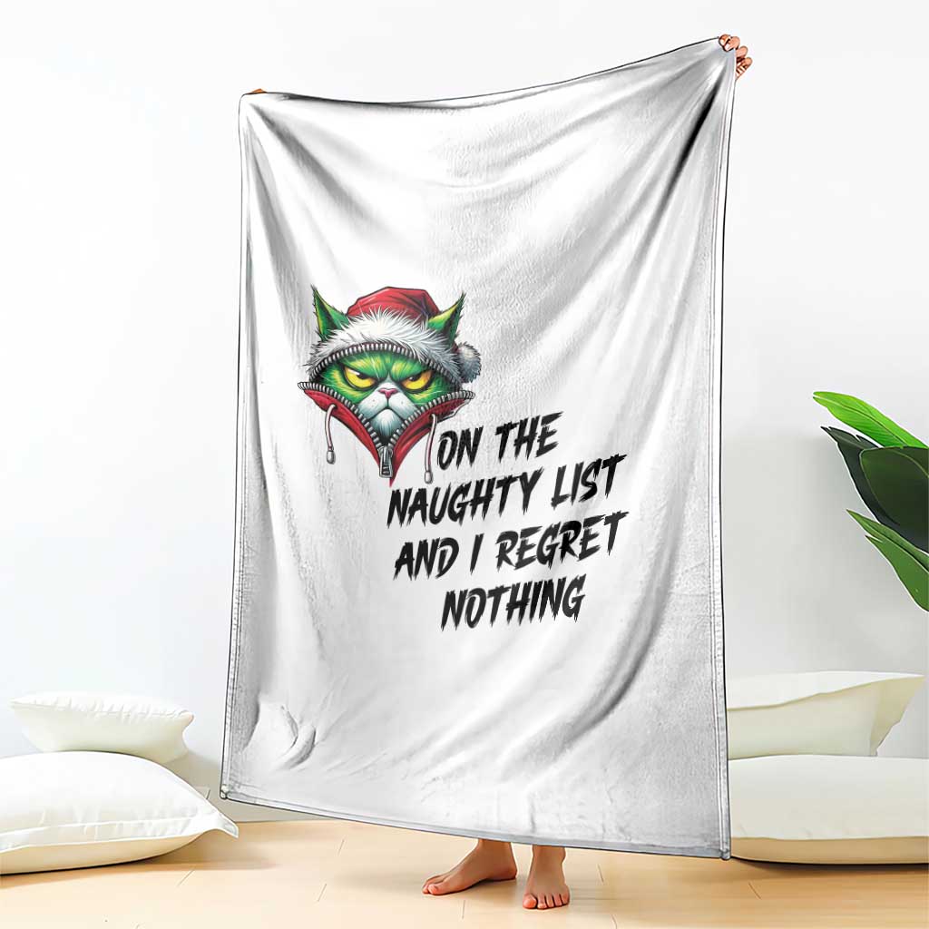 Funny Cat Green Christmas Throw Blanket On The Naughty List And I Regret Nothing TS14 Print Your Wear