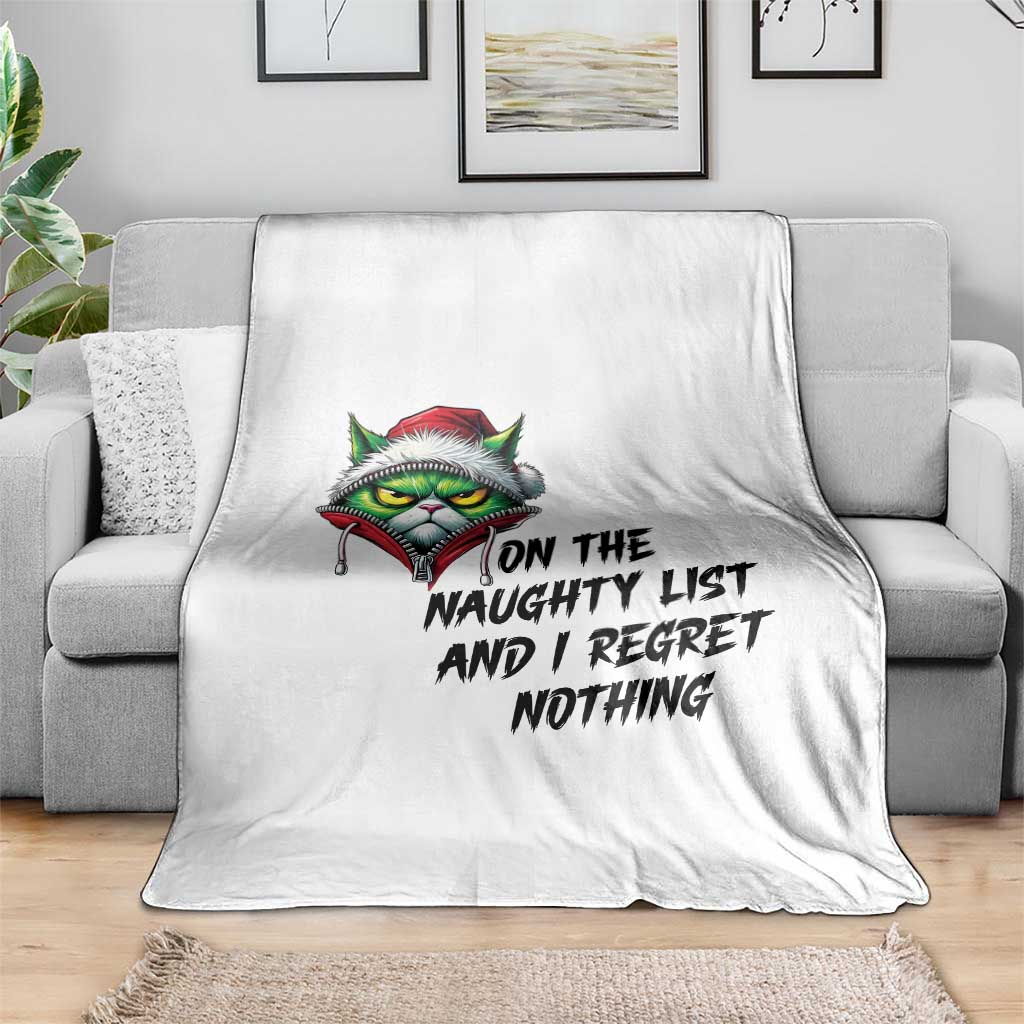 Funny Cat Green Christmas Throw Blanket On The Naughty List And I Regret Nothing TS14 Print Your Wear