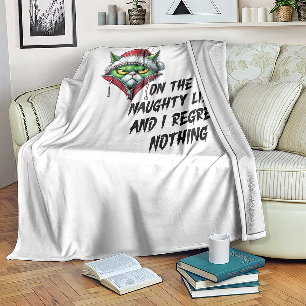 Funny Cat Green Christmas Throw Blanket On The Naughty List And I Regret Nothing TS14 Print Your Wear