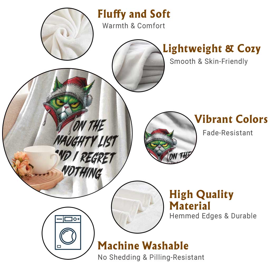Funny Cat Green Christmas Throw Blanket On The Naughty List And I Regret Nothing TS14 Print Your Wear