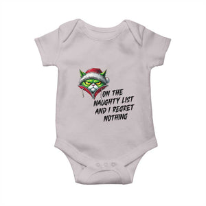 Funny Cat Green Christmas Baby Onesie On The Naughty List And I Regret Nothing TS14 Ice Gray Print Your Wear