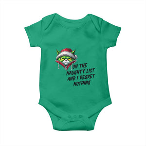 Funny Cat Green Christmas Baby Onesie On The Naughty List And I Regret Nothing TS14 Irish Green Print Your Wear