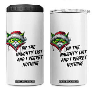 Funny Cat Green Christmas 4 in 1 Can Cooler Tumbler On The Naughty List And I Regret Nothing TS14 One Size: 16 oz White Print Your Wear