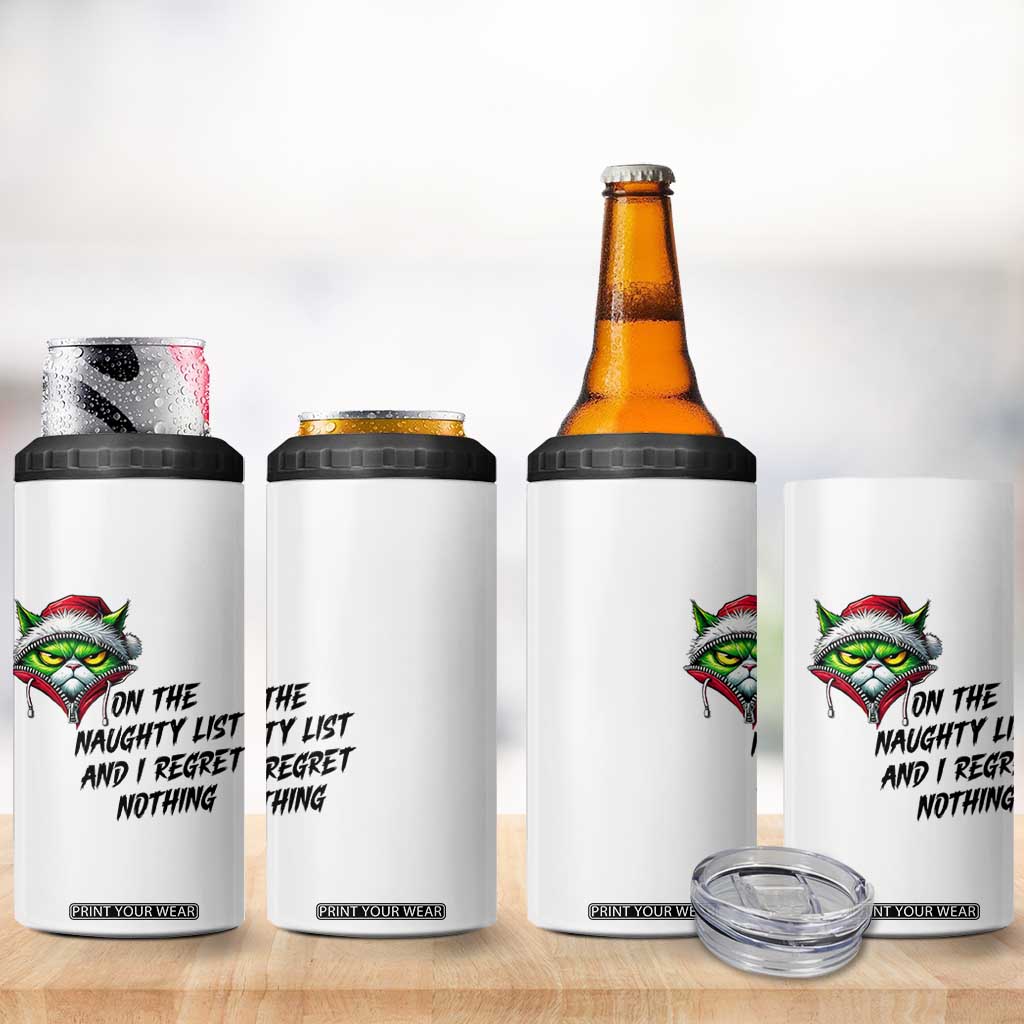 Funny Cat Green Christmas 4 in 1 Can Cooler Tumbler On The Naughty List And I Regret Nothing TS14 Print Your Wear