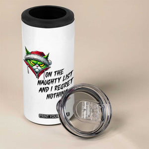 Funny Cat Green Christmas 4 in 1 Can Cooler Tumbler On The Naughty List And I Regret Nothing TS14 Print Your Wear
