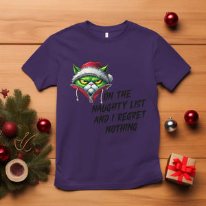 Funny Cat Green Christmas T Shirt On The Naughty List And I Regret Nothing TS14 Purple Print Your Wear