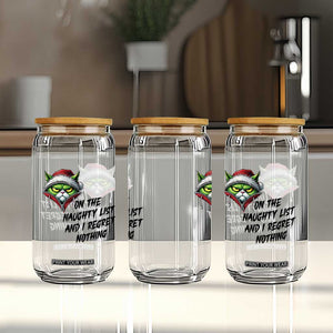 Funny Cat Green Christmas Glass Can On The Naughty List And I Regret Nothing TS14 Print Your Wear