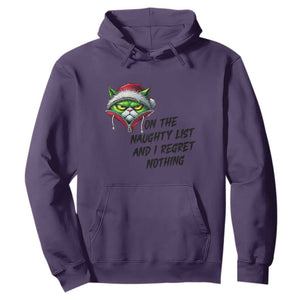 Funny Cat Green Christmas Hoodie On The Naughty List And I Regret Nothing TS14 Purple Print Your Wear