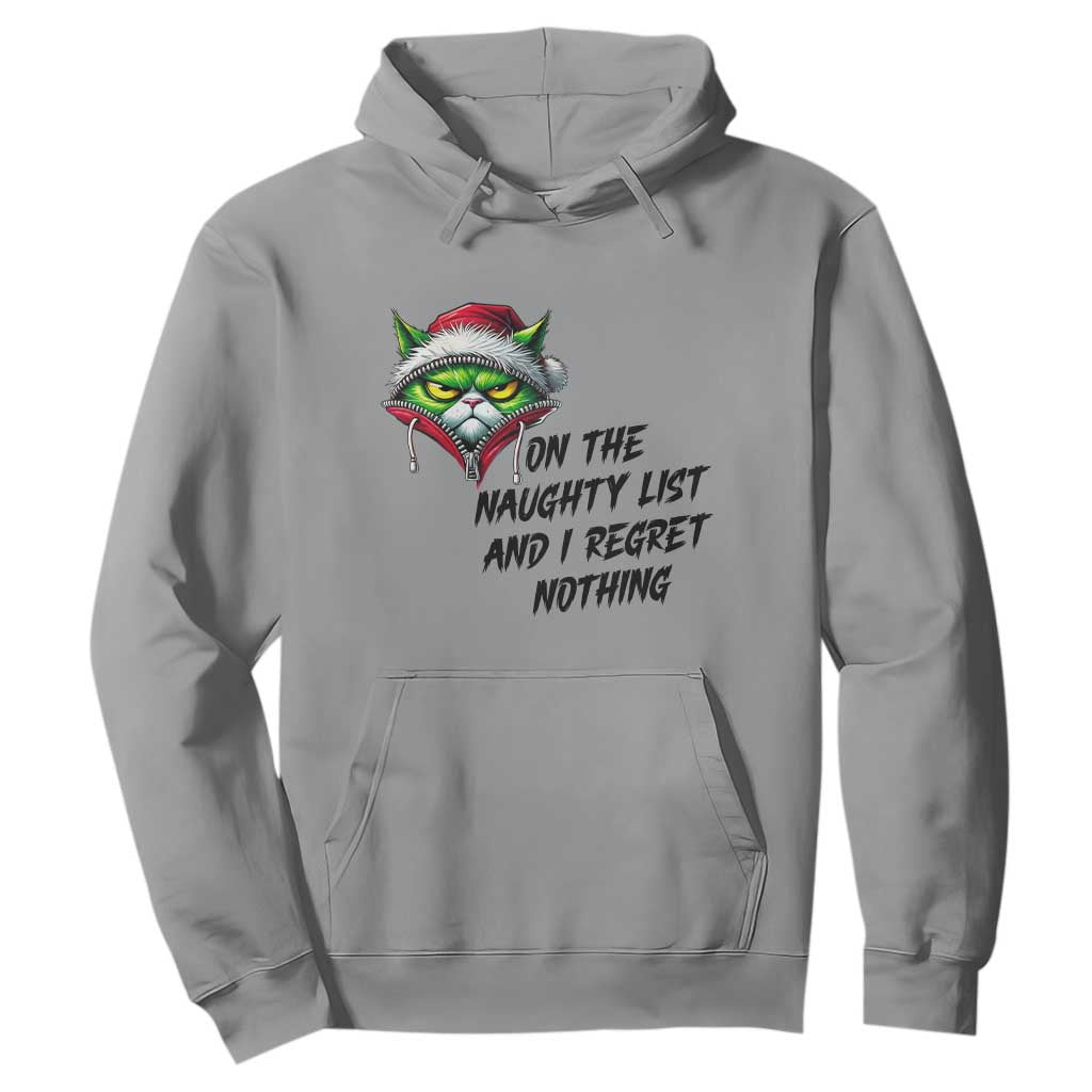 Funny Cat Green Christmas Hoodie On The Naughty List And I Regret Nothing TS14 Sport Gray Print Your Wear