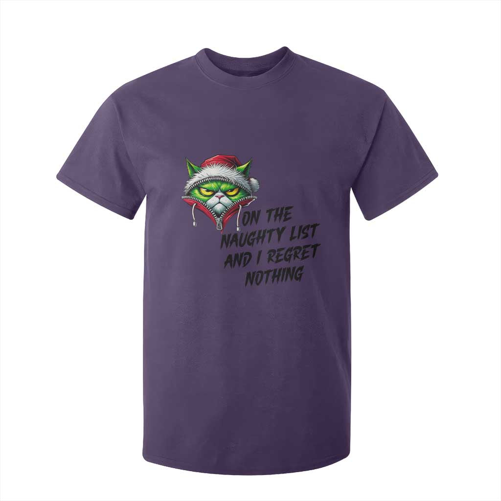 Funny Cat Green Christmas T Shirt For Kid On The Naughty List And I Regret Nothing TS14 Purple Print Your Wear