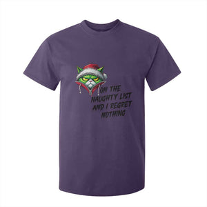 Funny Cat Green Christmas T Shirt For Kid On The Naughty List And I Regret Nothing TS14 Purple Print Your Wear