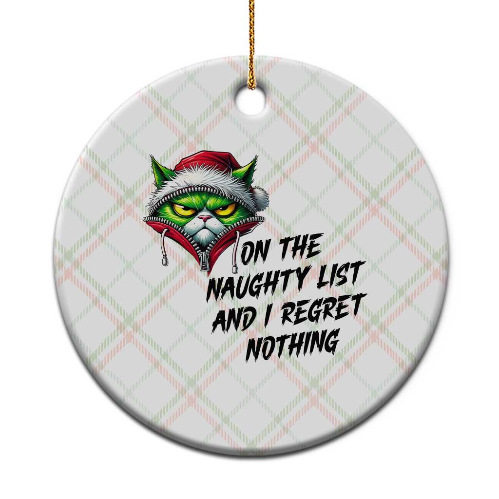 Funny Cat Green Xmas Ceramic Ornament On The Naughty List And I Regret Nothing TS14 1pc Christmas Plaid Print Your Wear