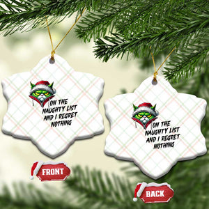 Funny Cat Green Xmas Ceramic Ornament On The Naughty List And I Regret Nothing TS14 Print Your Wear