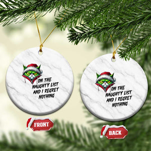 Funny Cat Green Xmas Ceramic Ornament On The Naughty List And I Regret Nothing TS14 1pc White Marble Print Your Wear