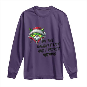 Funny Cat Green Christmas Long Sleeve Shirt On The Naughty List And I Regret Nothing TS14 Purple Print Your Wear