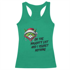 Funny Cat Green Christmas Racerback Tank Top On The Naughty List And I Regret Nothing TS14 Irish Green Print Your Wear