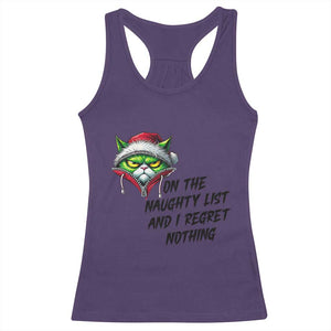 Funny Cat Green Christmas Racerback Tank Top On The Naughty List And I Regret Nothing TS14 Purple Print Your Wear