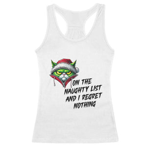 Funny Cat Green Christmas Racerback Tank Top On The Naughty List And I Regret Nothing TS14 White Print Your Wear