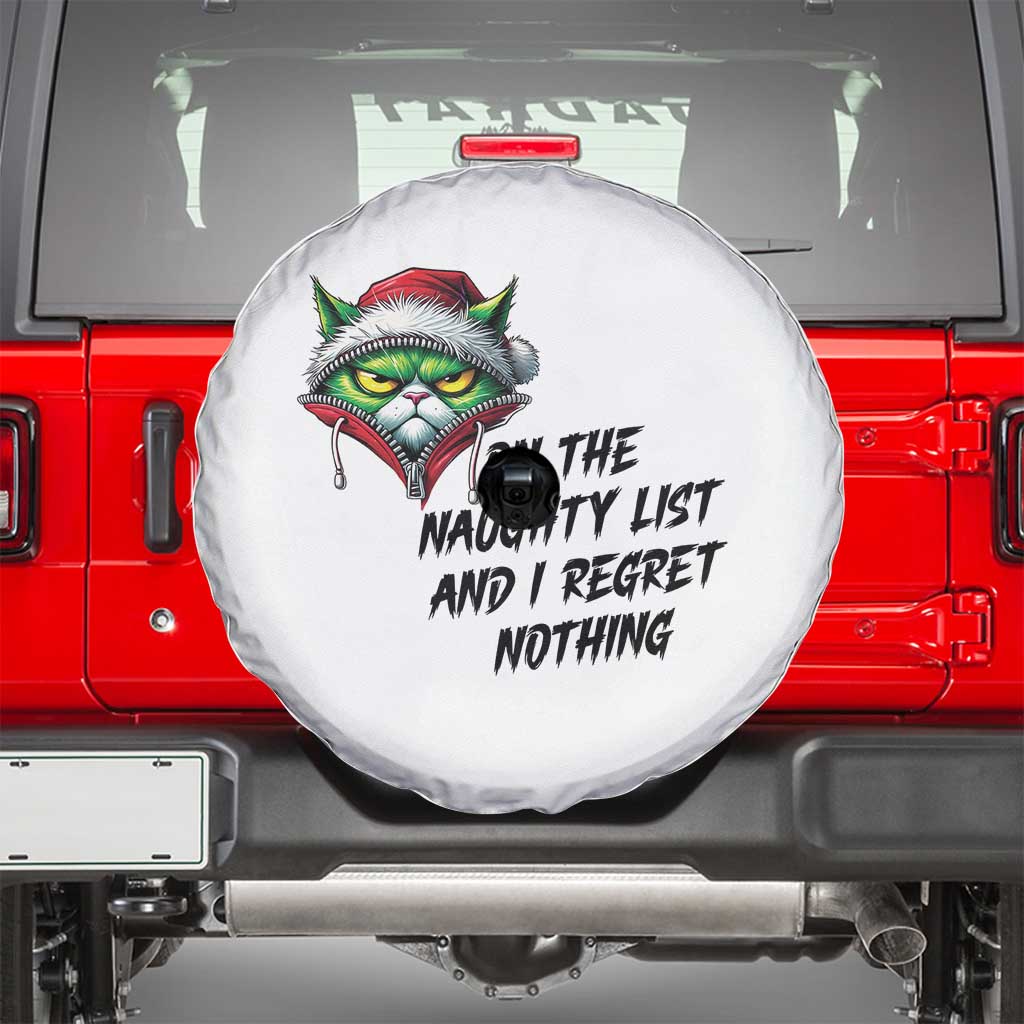 Funny Cat Green Christmas Spare Tire Cover On The Naughty List And I Regret Nothing TS14 White Print Your Wear