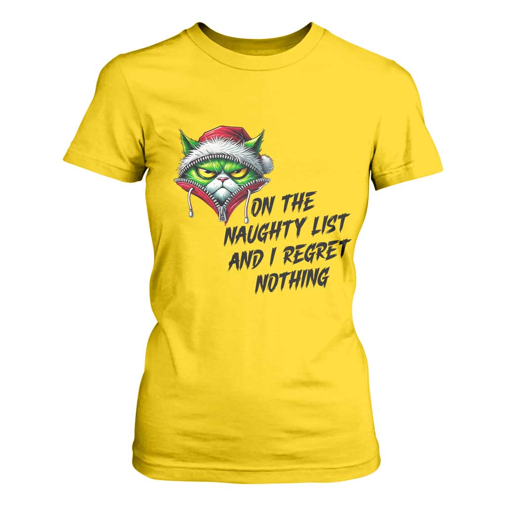 Funny Cat Green Christmas T Shirt For Women On The Naughty List And I Regret Nothing TS14 Daisy Print Your Wear