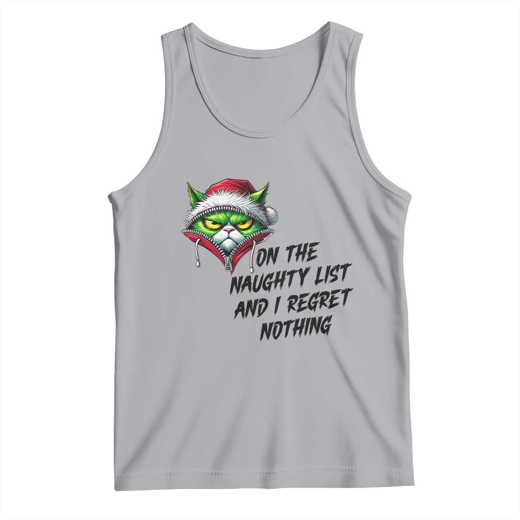 Funny Cat Green Christmas Tank Top On The Naughty List And I Regret Nothing TS14 Athletic Heather Print Your Wear