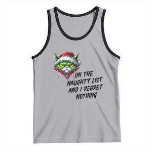 Funny Cat Green Christmas Tank Top On The Naughty List And I Regret Nothing TS14 Athletic Heather Black Print Your Wear