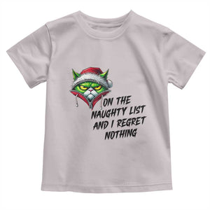 Funny Cat Green Christmas Toddler T Shirt On The Naughty List And I Regret Nothing TS14 Ice Gray Print Your Wear