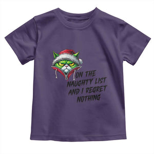 Funny Cat Green Christmas Toddler T Shirt On The Naughty List And I Regret Nothing TS14 Purple Print Your Wear