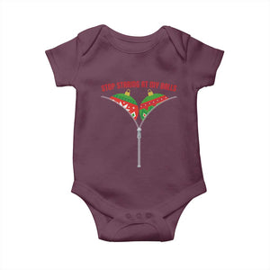 Funny Dirty Christmas Baby Onesie Stop Staring At My Balls TS14 Maroon Print Your Wear