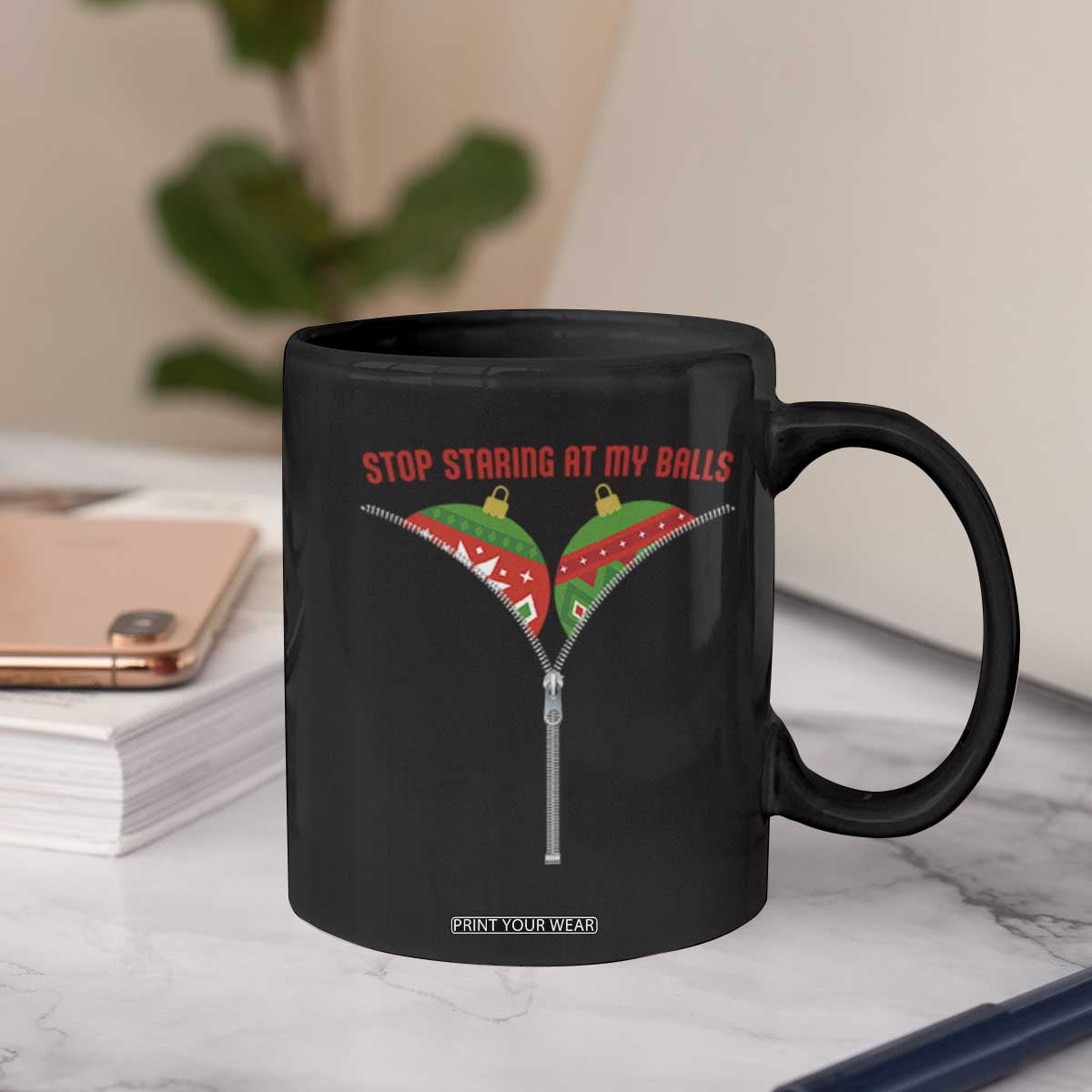 Funny Dirty Christmas Coffee Mug Stop Staring At My Balls TS14 Print Your Wear