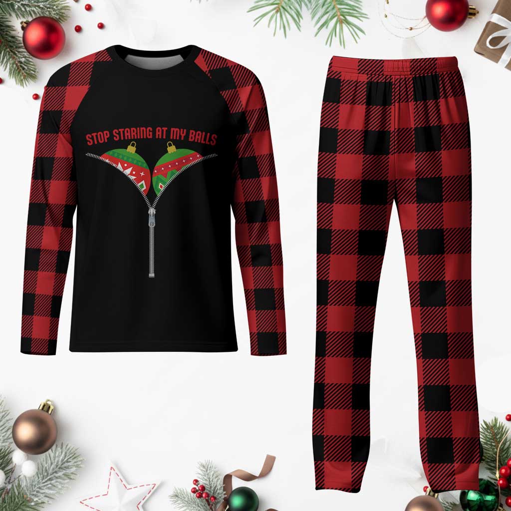Funny Dirty Christmas Plaid Pajama Set Stop Staring At My Balls TS14 Buffalo Plaid Print Your Wear