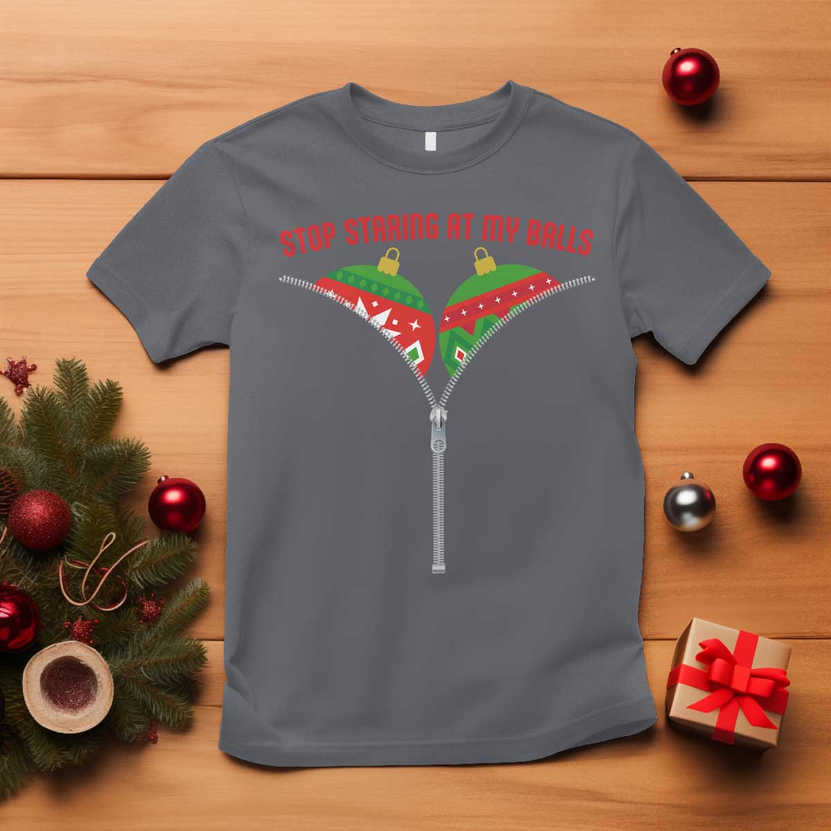 Funny Dirty Christmas T Shirt Stop Staring At My Balls TS14 Charcoal Print Your Wear