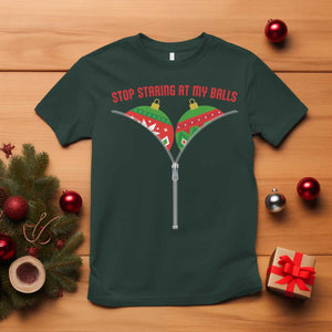 Funny Dirty Christmas T Shirt Stop Staring At My Balls TS14 Dark Forest Green Print Your Wear