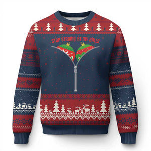 Funny Dirty Xmas Ugly Christmas Sweater Stop Staring At My Balls TS14 Navy Red Print Your Wear