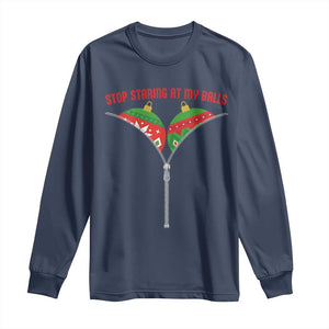 Funny Dirty Christmas Long Sleeve Shirt Stop Staring At My Balls TS14 Navy Print Your Wear