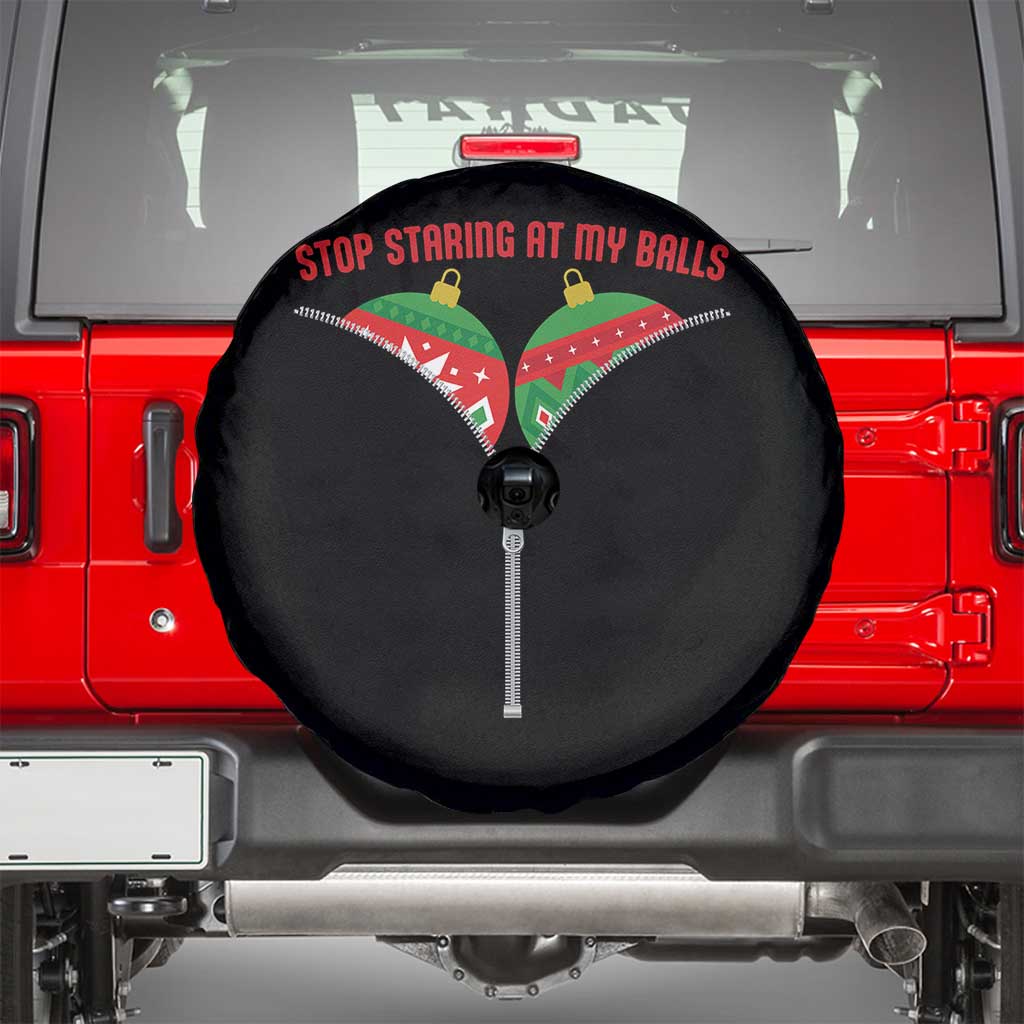Funny Dirty Christmas Spare Tire Cover Stop Staring At My Balls TS14 Black Print Your Wear