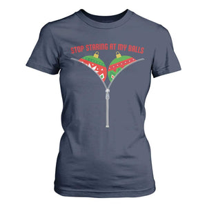 Funny Dirty Christmas T Shirt For Women Stop Staring At My Balls TS14 Navy Print Your Wear