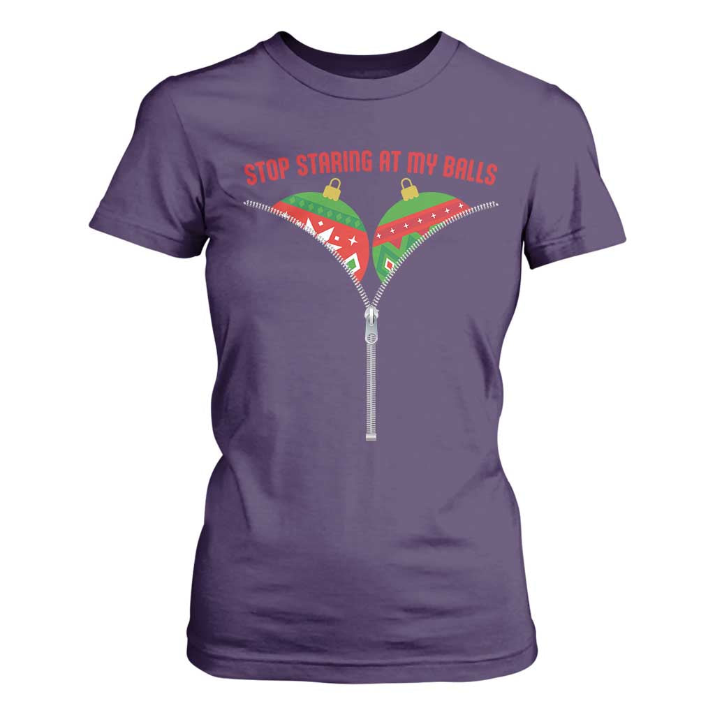 Funny Dirty Christmas T Shirt For Women Stop Staring At My Balls TS14 Purple Print Your Wear