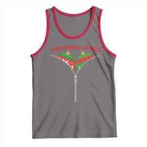 Funny Dirty Christmas Tank Top Stop Staring At My Balls TS14 Deep Heather Red Print Your Wear